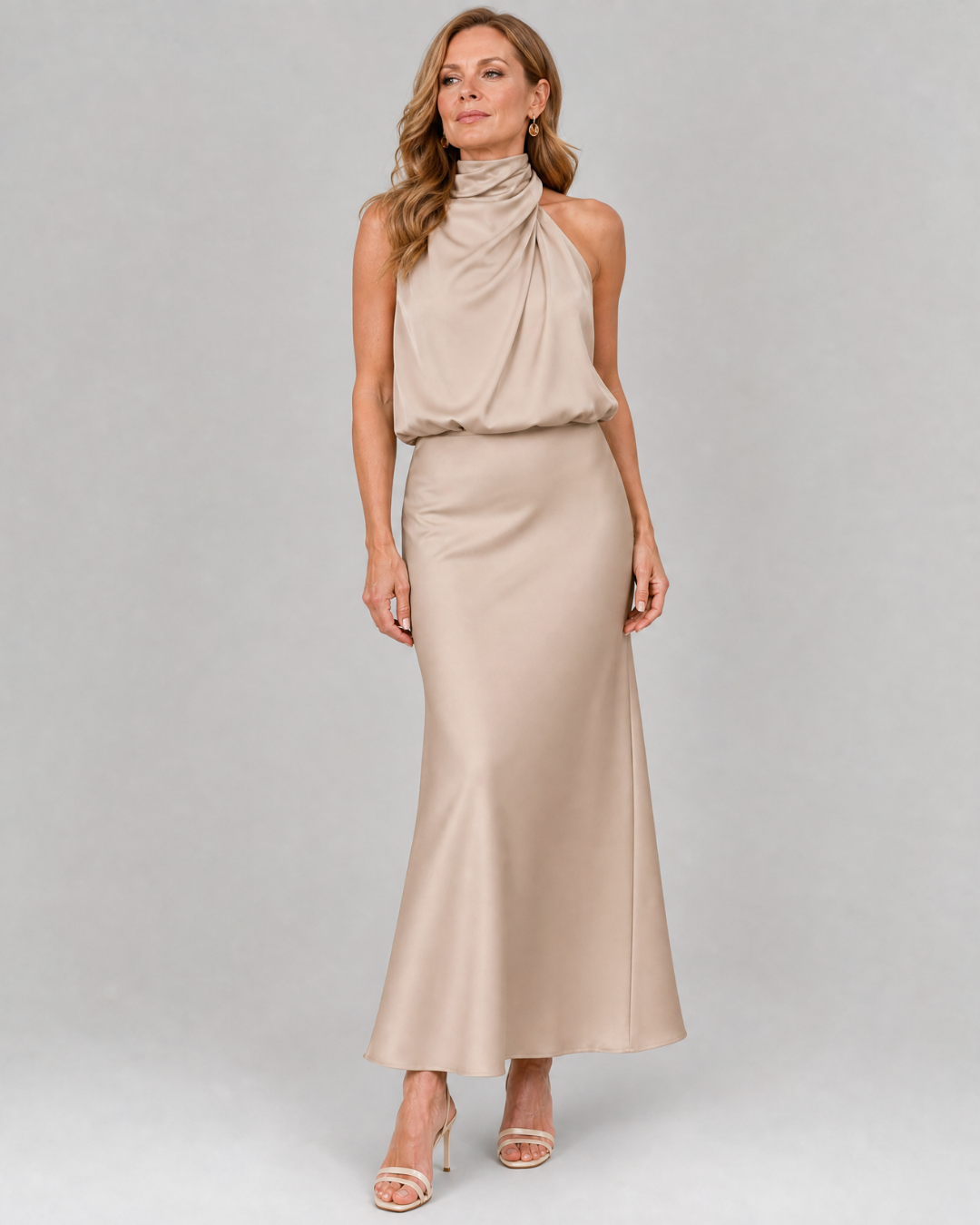 Nopal | Sleeveless Draped Neck Midi Dress