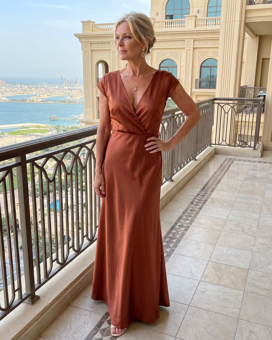 Samouse | Cap Sleeve Wrap Bodice Maxi Dress