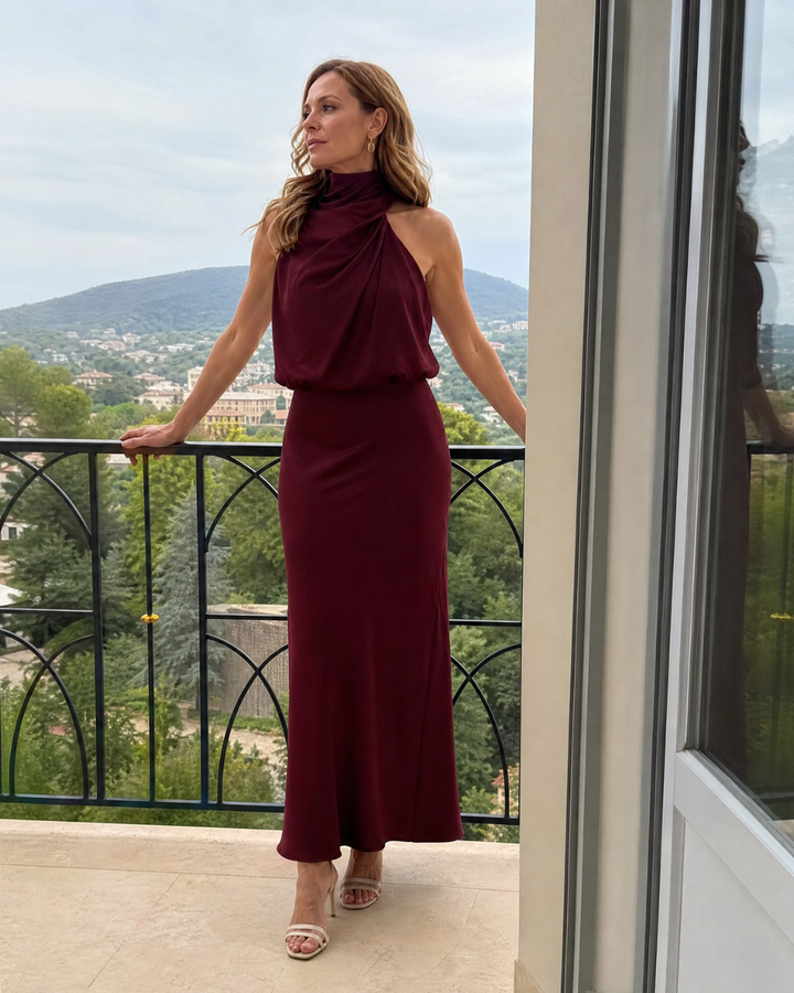 Nopal | Sleeveless Draped Neck Midi Dress