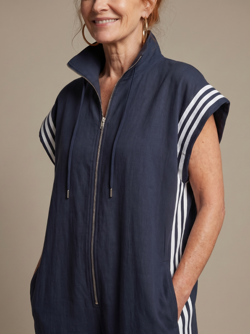 Lark | Zip Front Stripe Panel Jumpsuit