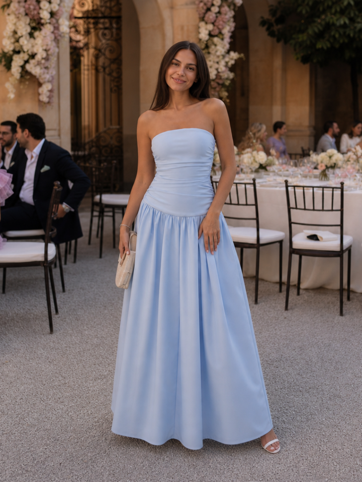 Zelene | Strapless Ruched Bodice Midi Dress
