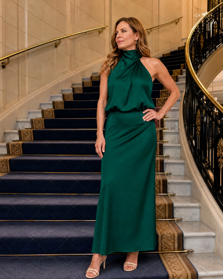 Nopal | Sleeveless Draped Neck Midi Dress