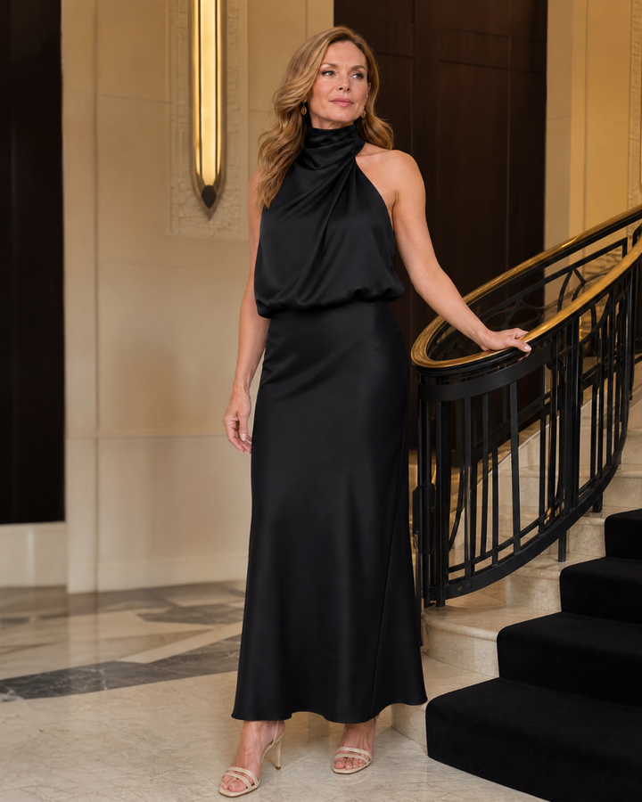 Nopal | Sleeveless Draped Neck Midi Dress