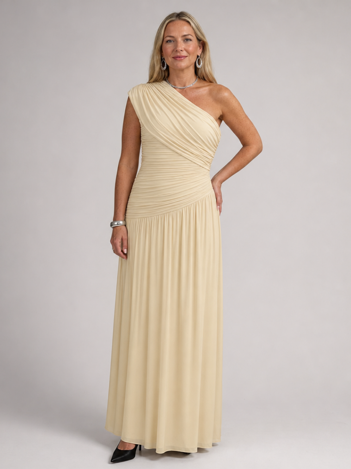 Evadra | One Shoulder Draped Bodice Maxi Dress