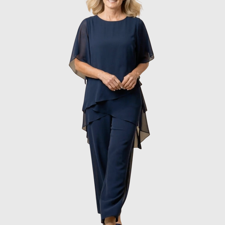 Linda | Suit with draped palazzo trousers