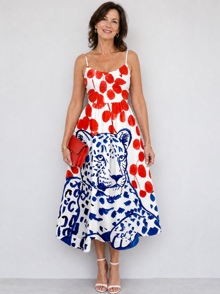 Zarelia | Leopard Graphic Print Midi Dress