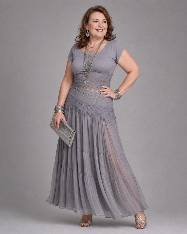 Virelune | Draped Crop Top And Pleated Maxi Skirt Set