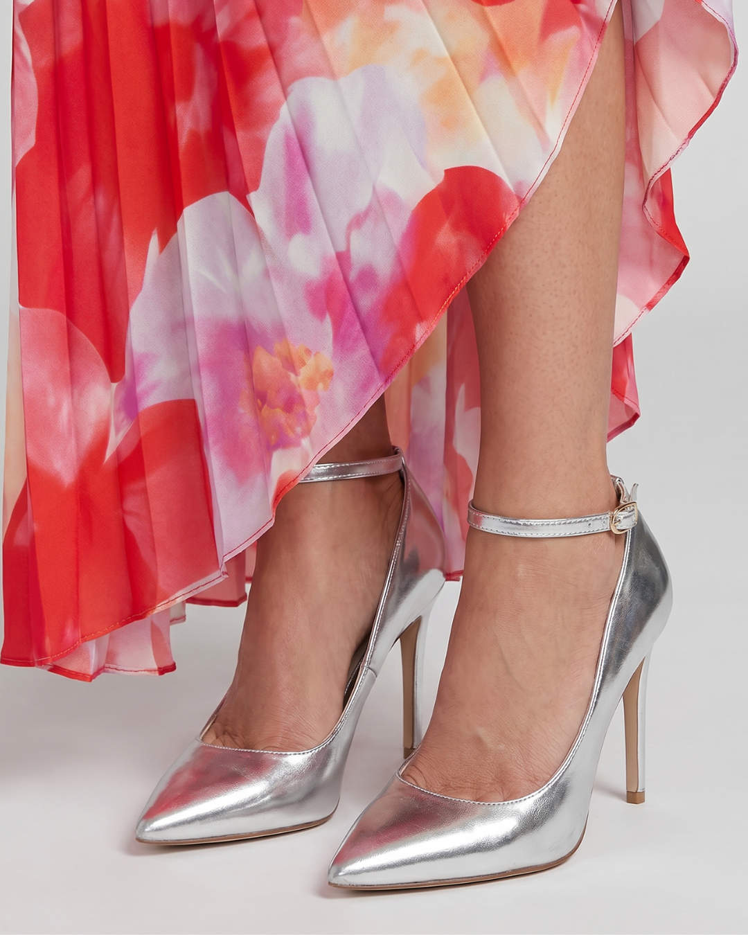 Marielle | Metallic Pointed Toe Ankle Strap Pumps