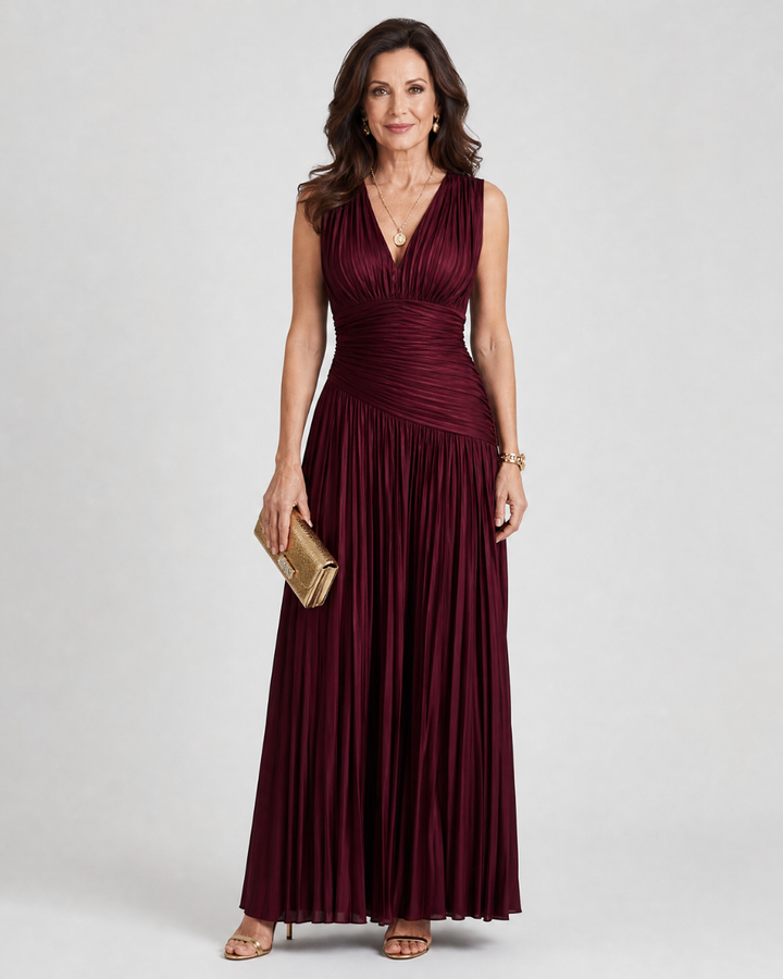 Lemar | Sleeveless Pleated V Neck Midi Dress