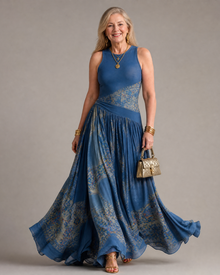 Velisse | Sleeveless Printed Bodice And Flowing Maxi Skirt Set