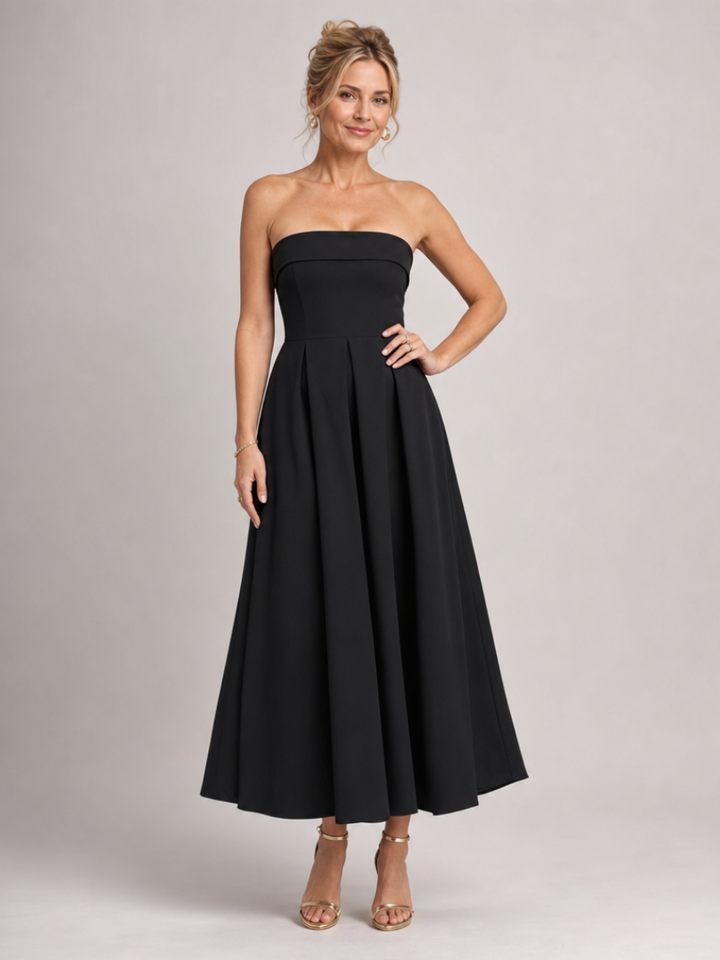 Elove | Strapless Structured Bodice Midi Dress