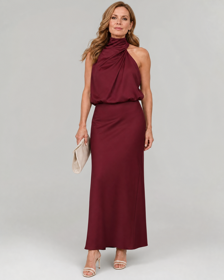Nopal | Sleeveless Draped Neck Midi Dress