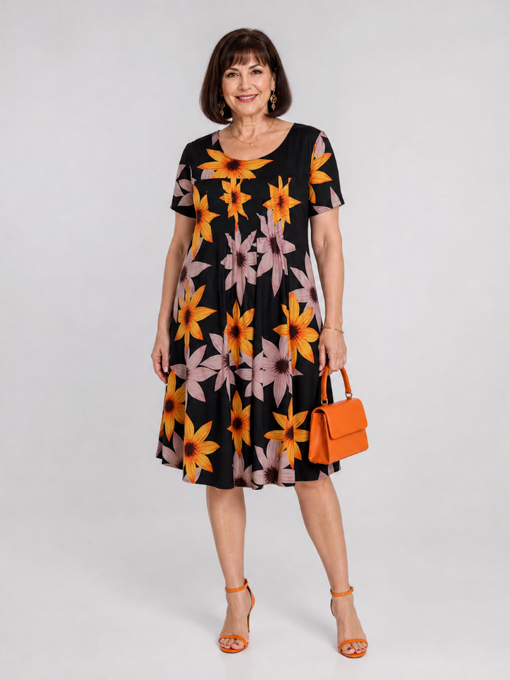 Janice | Floral Short Sleeve Midi Dress