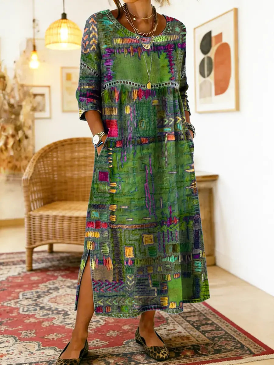 Manuela Printed Dress with Ethnic Patchwork
