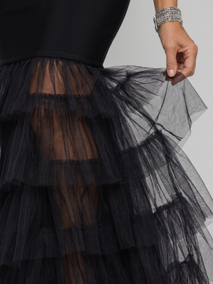 Muget | Sleeveless Tiered Tulle Hem Maxi Dress