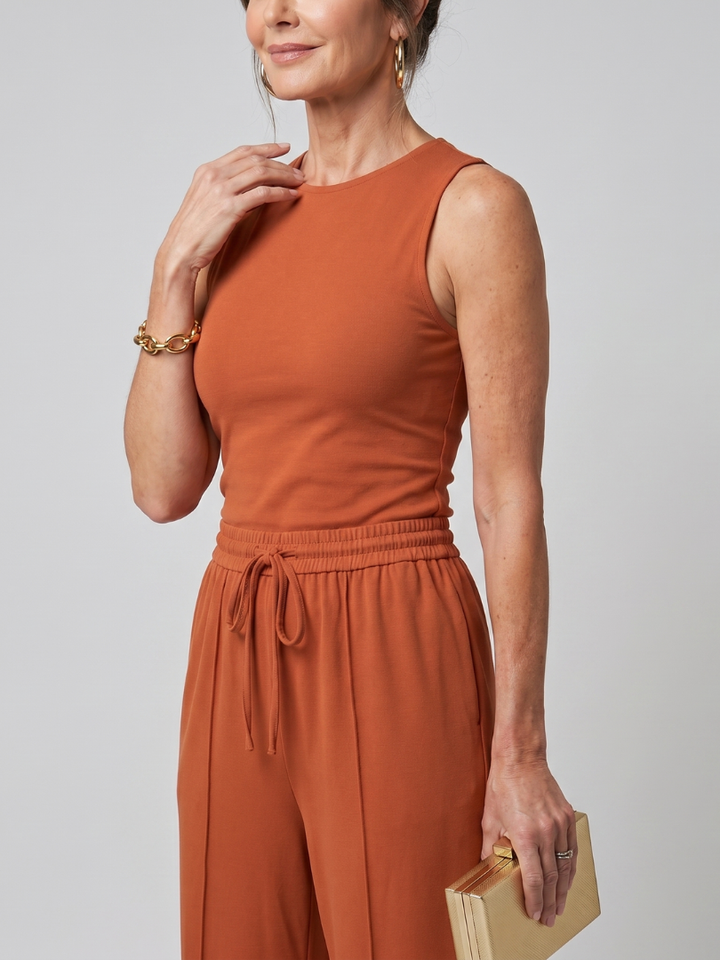 Valencia | Sleeveless Smooth Wide Leg Pants Set