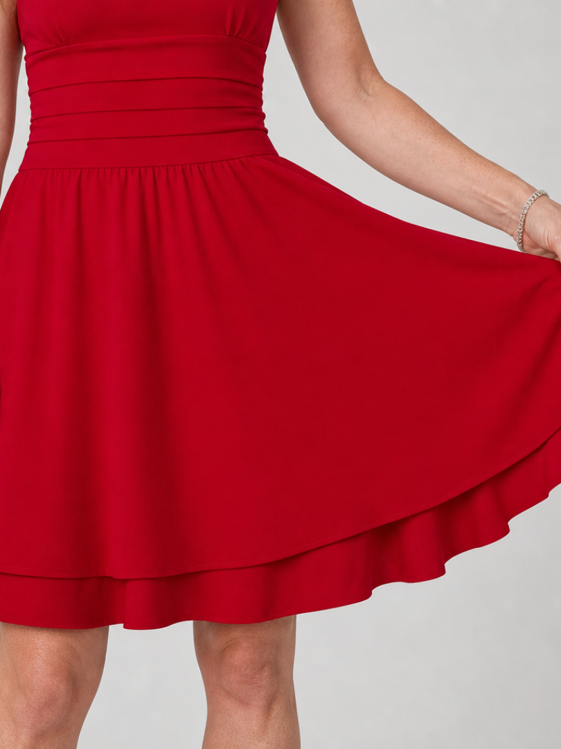 Celen | Sleeveless Square Neck Flared Skirt Mini Dress