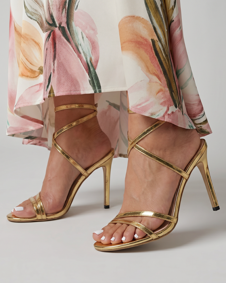 Isolde | Metallic Wrap Strap Stiletto Sandals