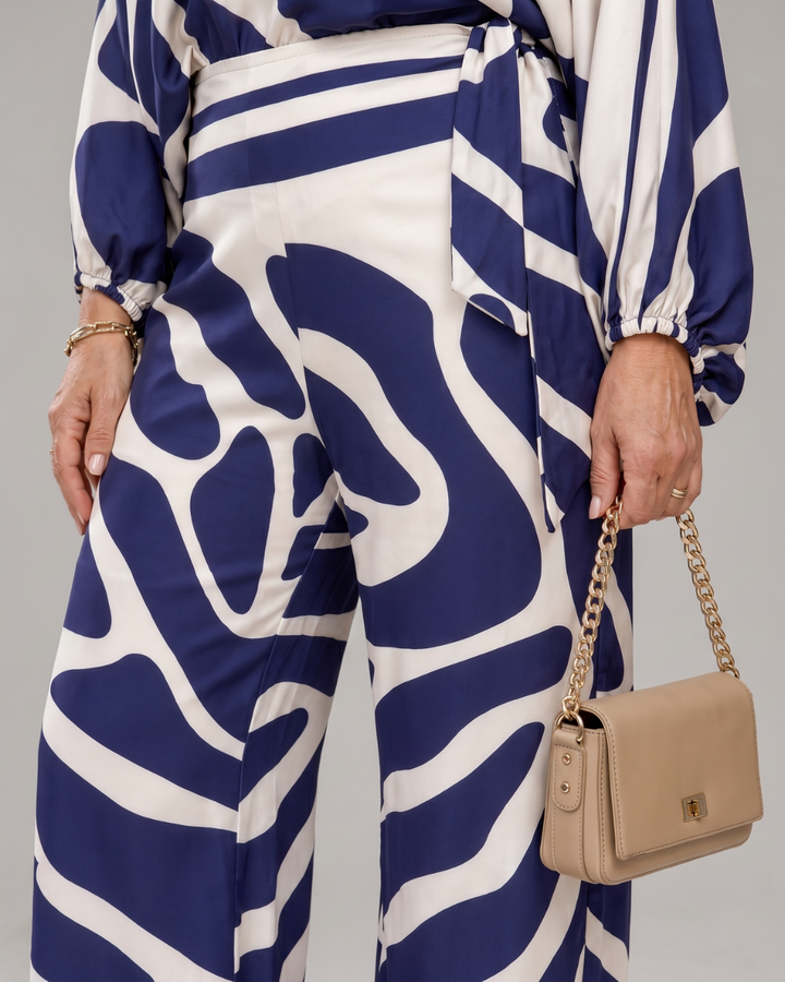 Sulaya | Abstract Print Off Shoulder Top And Wide Leg Pants Set