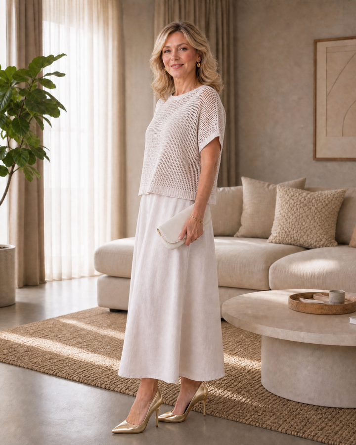 Sorella | Open Knit Top And Flowing Midi Dress Set