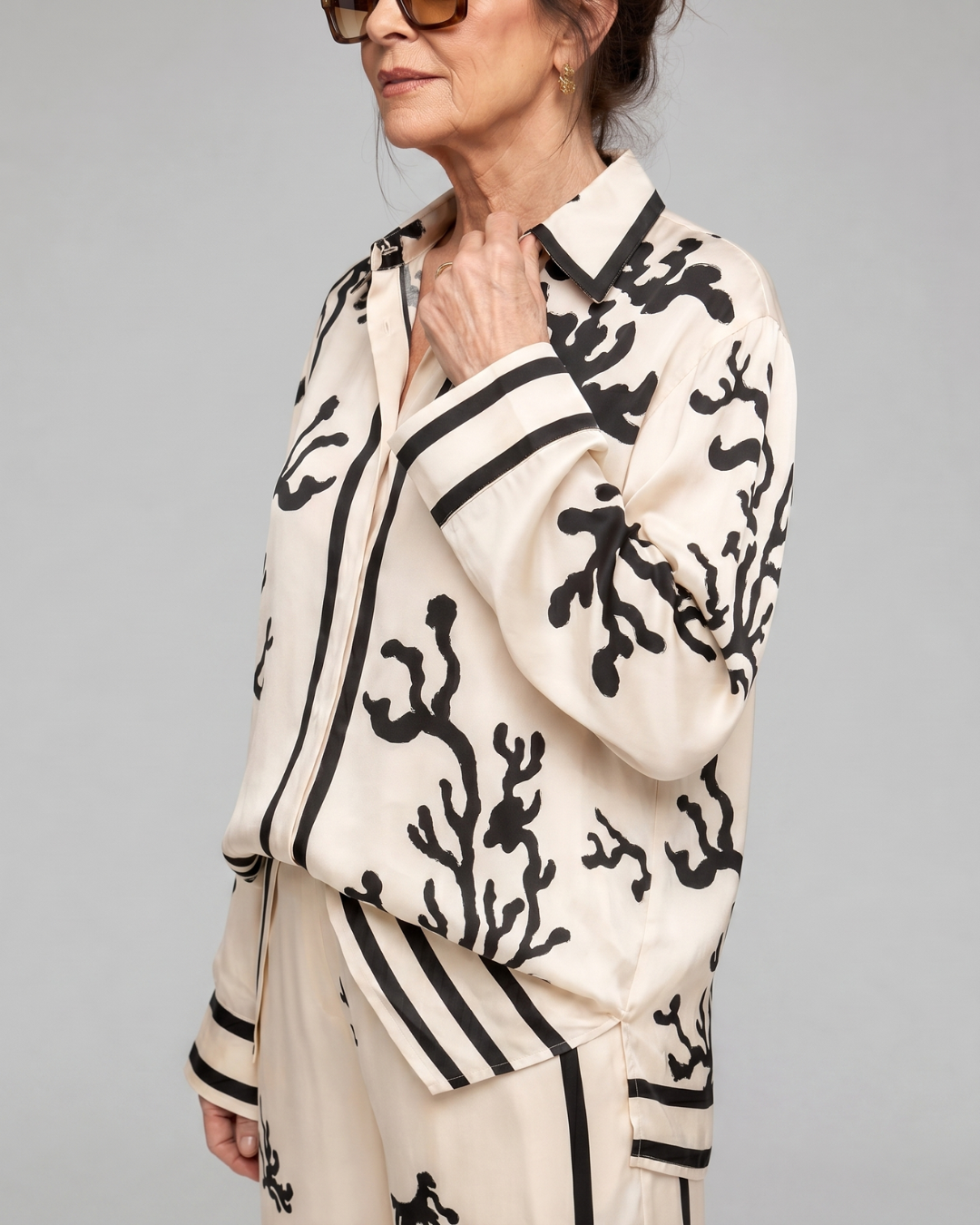 Omeni | Abstract Coastal Print Shirt And Wide Leg Pants Set
