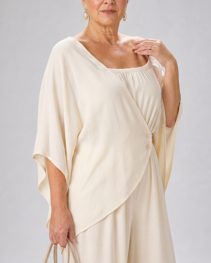 Vemrina | Draped Off Shoulder Top And Wide Leg Pants Set