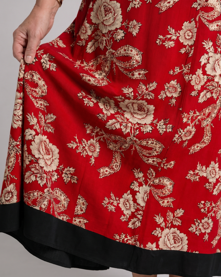 Thopal | Vintage Floral V Neck Relaxed Midi Dress