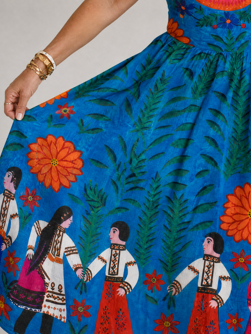 Xylienne | Folk Print Sleeveless Midi Dress