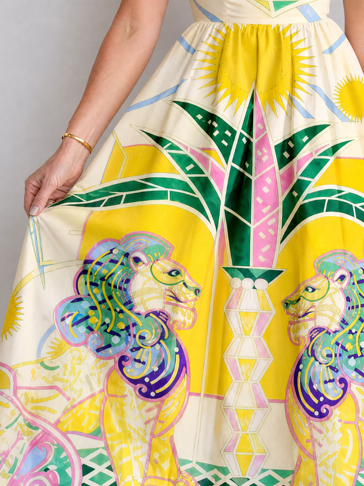 Zephyrelle | Geometric Lion Print Midi Dress