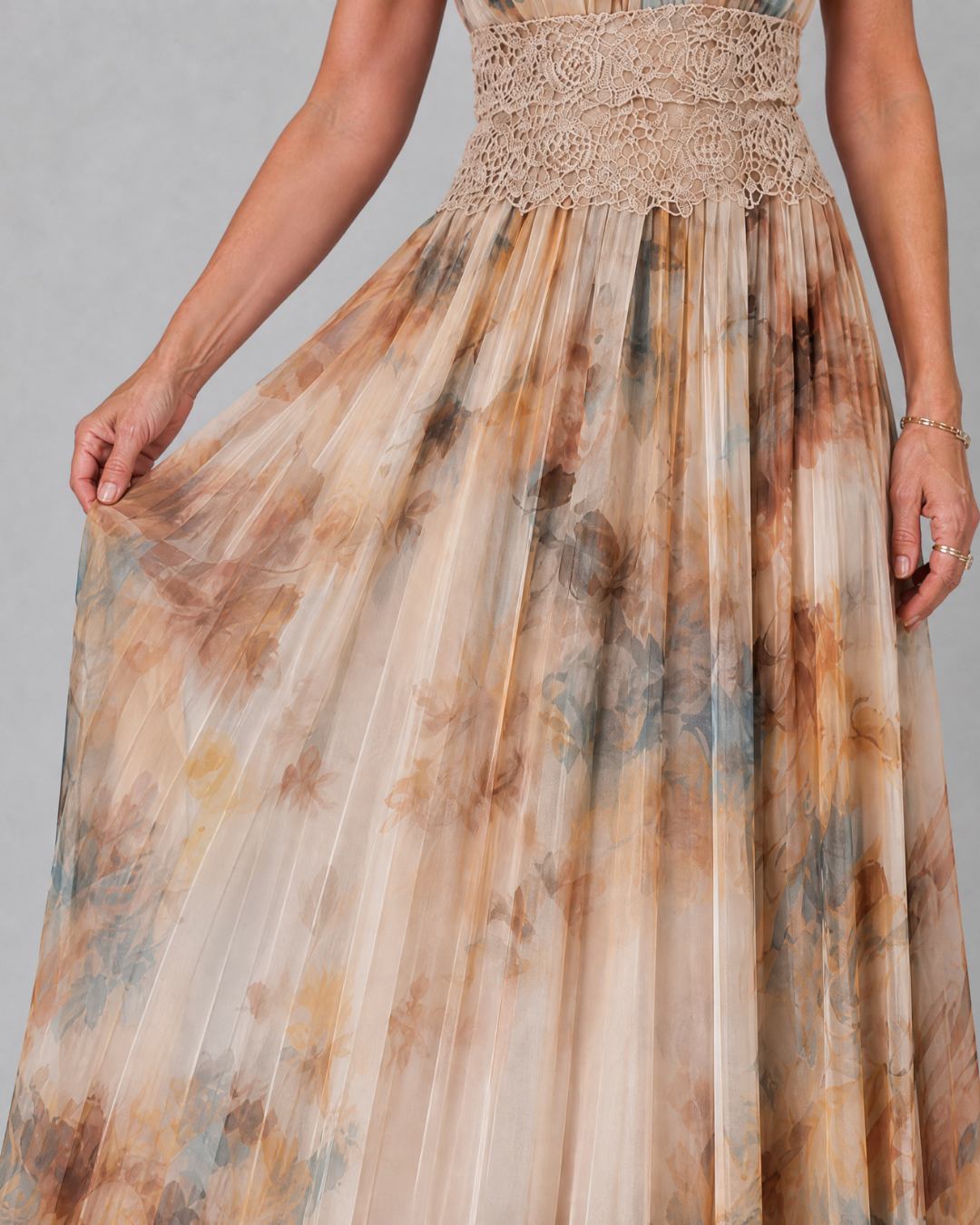 Elavenue | Halter Neck Lace Waist Maxi Dress
