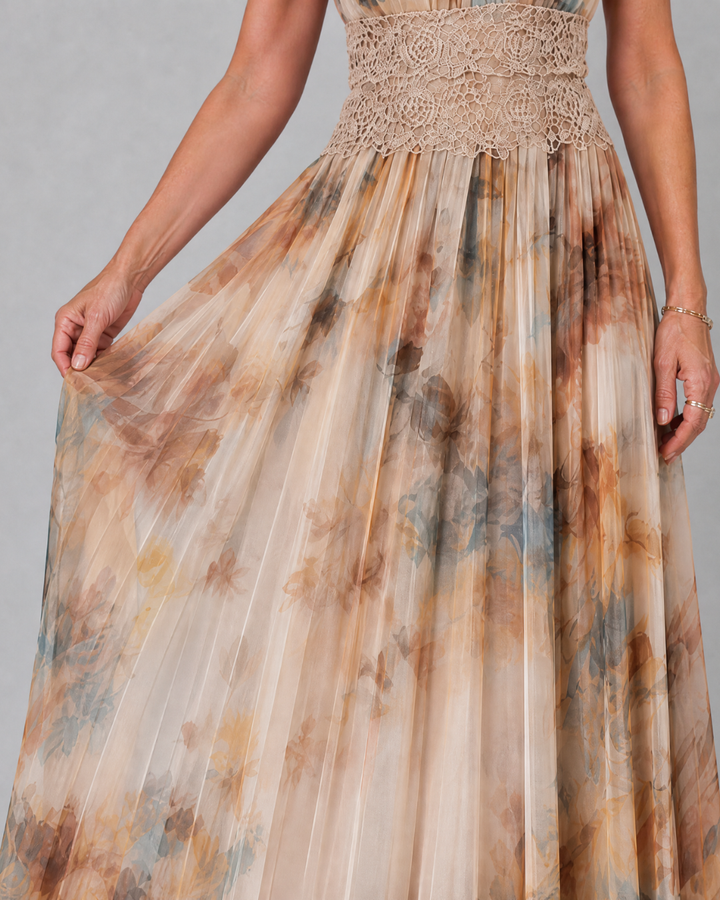 Elavenue | Halter Neck Lace Waist Maxi Dress