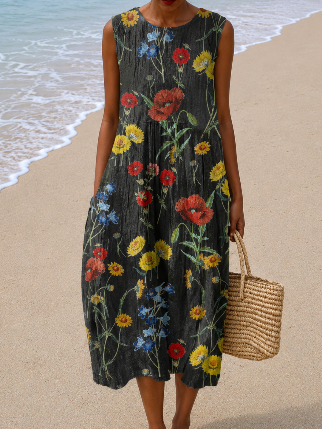 Hazel - Women’s Sleeveless Relaxed Fit Midi Dress