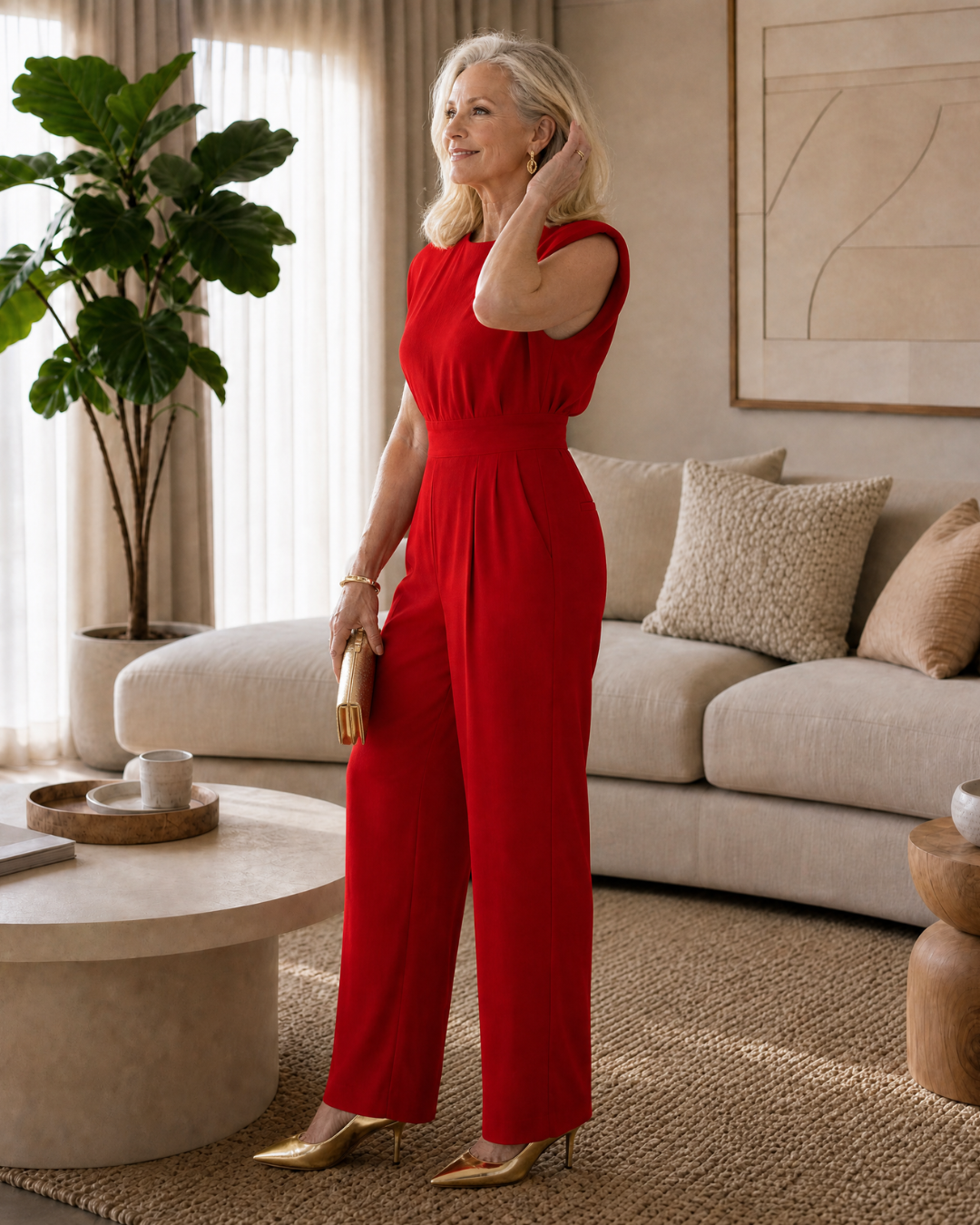 Zelmara | Draped Shoulder Tailored Wide Leg Jumpsuit
