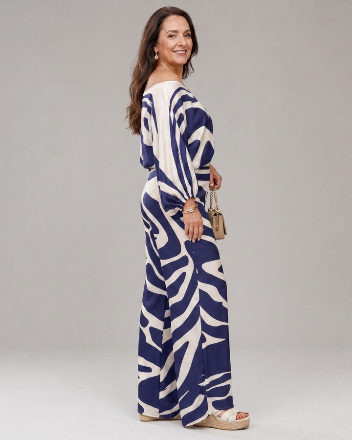 Sulaya | Abstract Print Off Shoulder Top And Wide Leg Pants Set
