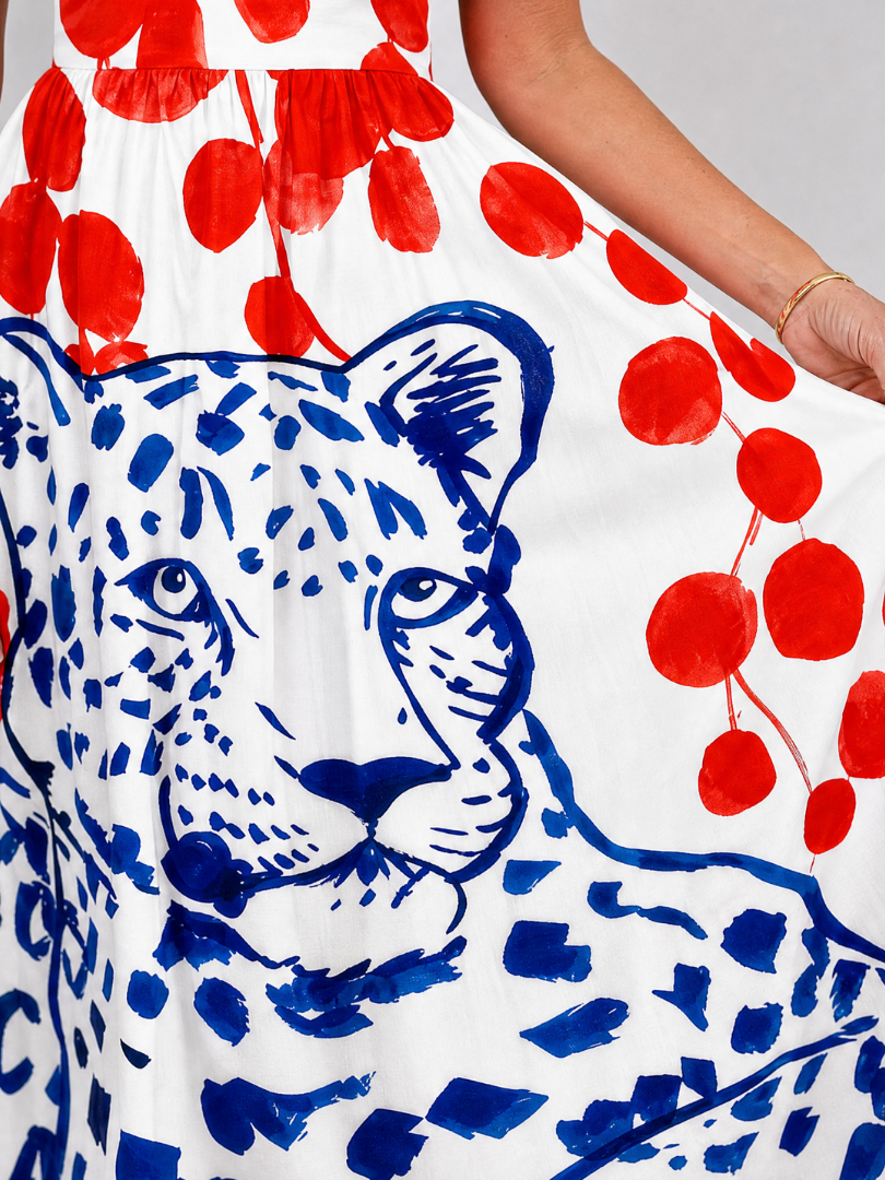 Zarelia | Leopard Graphic Print Midi Dress