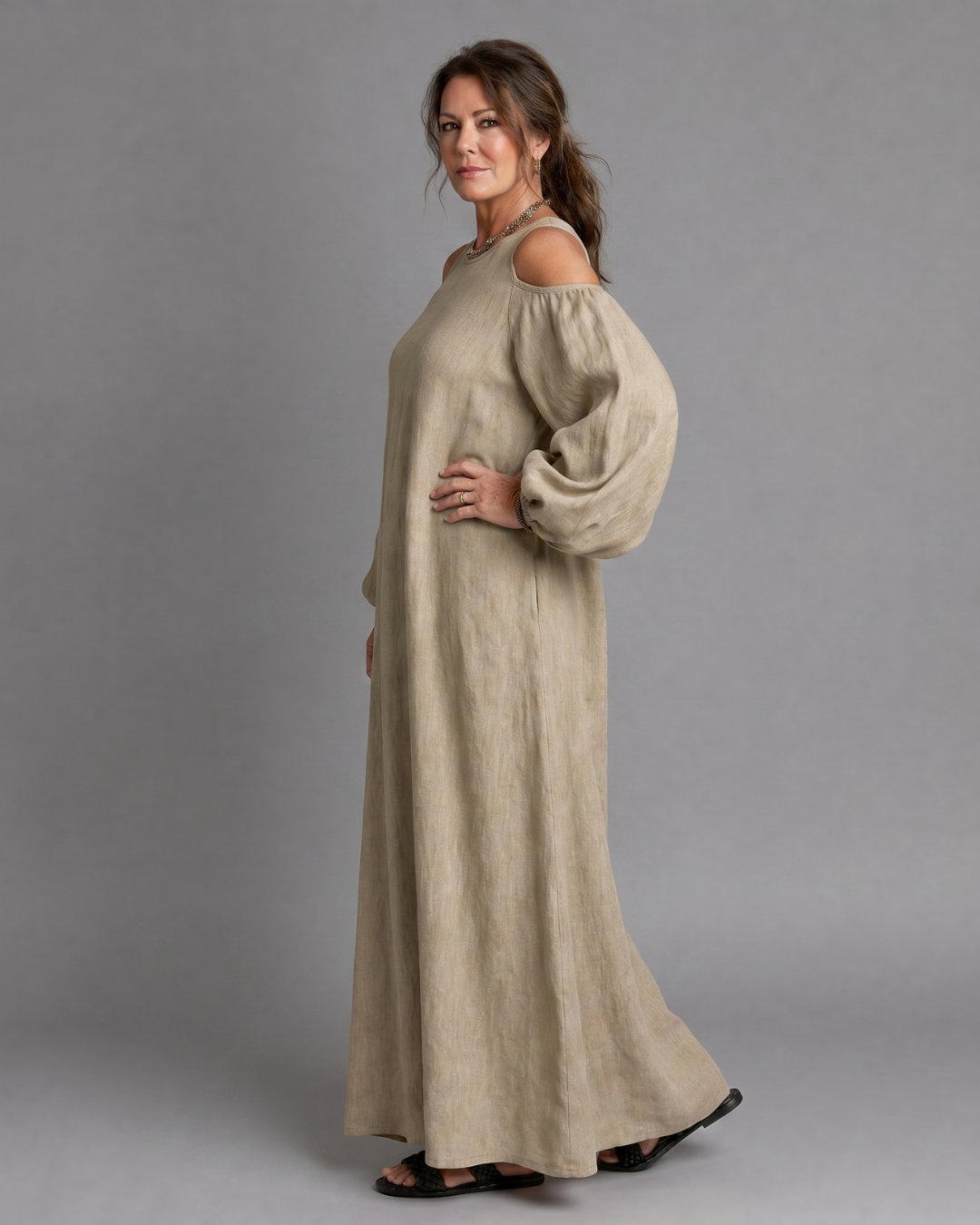 Sylphine | Cold Shoulder Balloon Sleeve Relaxed Maxi Dress