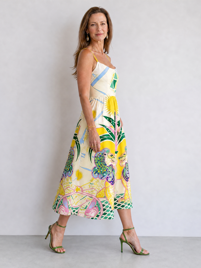 Zephyrelle | Geometric Lion Print Midi Dress