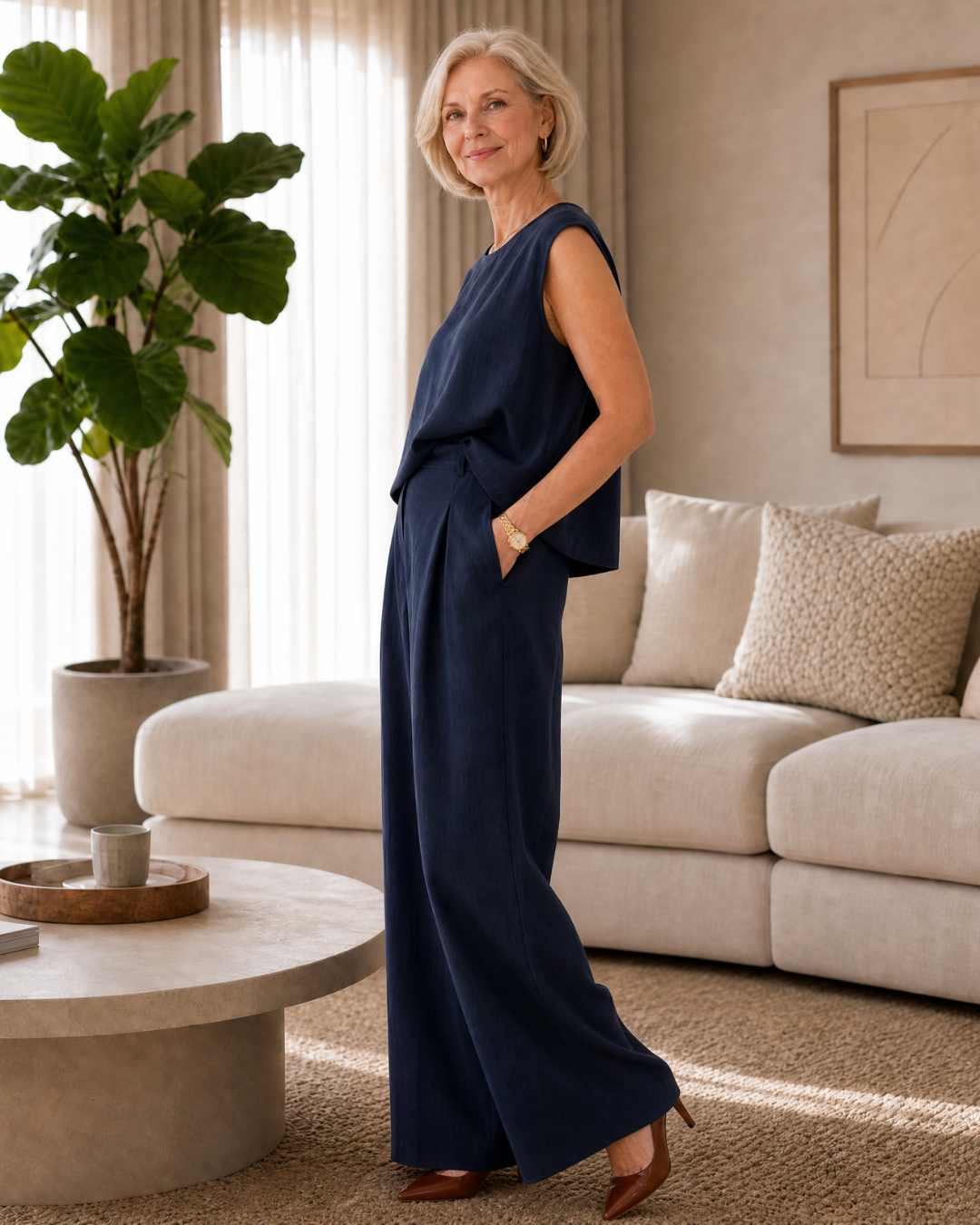 Noelisse | Sleeveless Relaxed Top And Wide Leg Pants Set