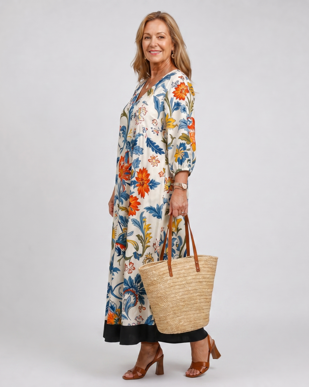 Avenelle | Botanical Scroll Print Everyday Pocket Midi Dress