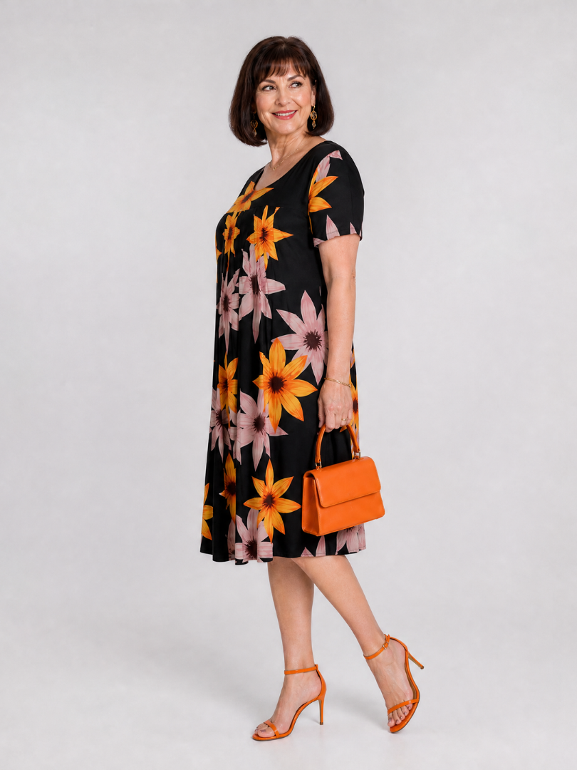 Janice | Floral Short Sleeve Midi Dress