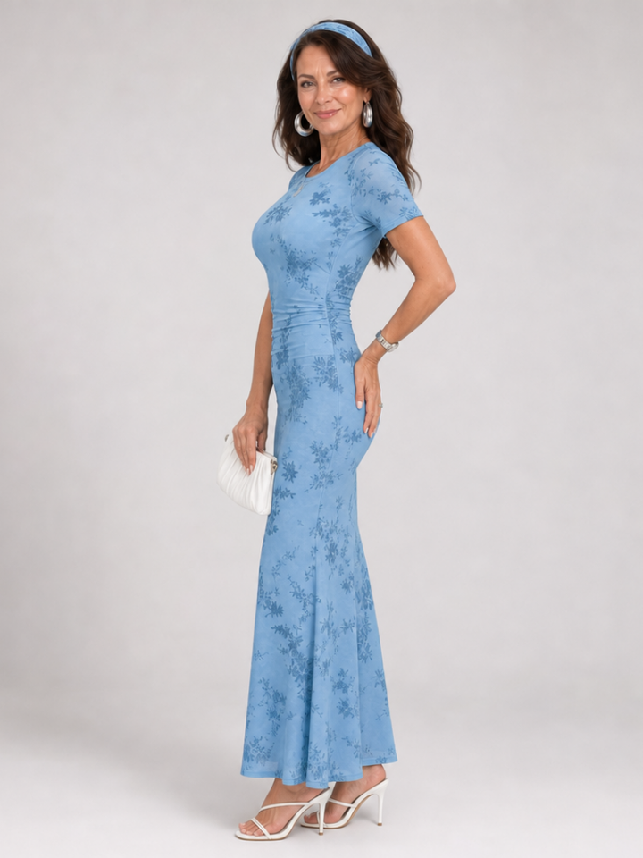 Marie | Short Sleeve Crew Neck Midi Dress