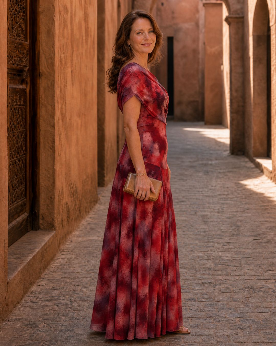Zarephine | One Shoulder Watercolor Print Flowing Maxi Dress