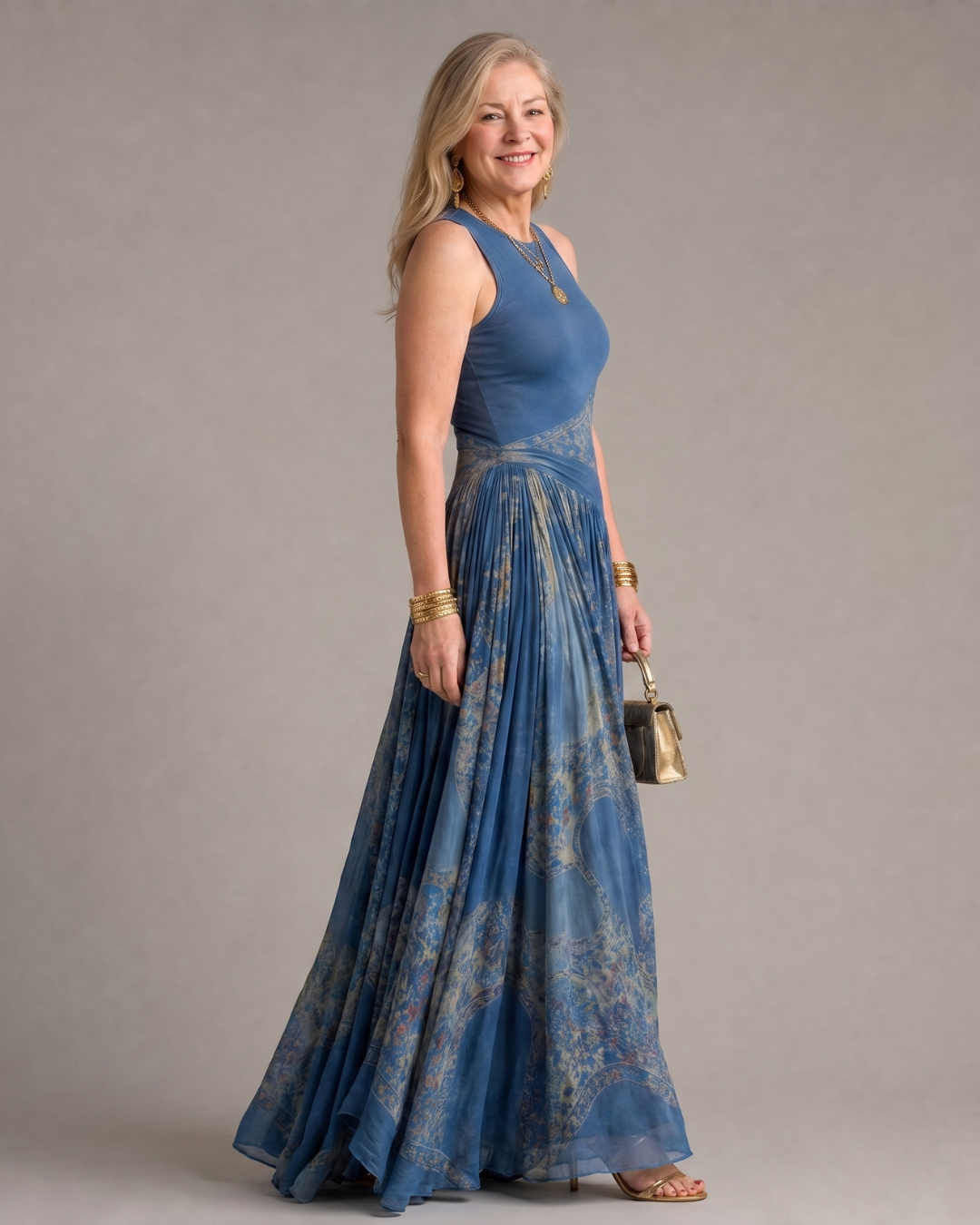 Velisse | Sleeveless Printed Bodice And Flowing Maxi Skirt Set