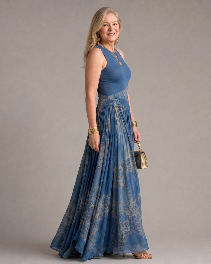 Velisse | Sleeveless Printed Bodice And Flowing Maxi Skirt Set
