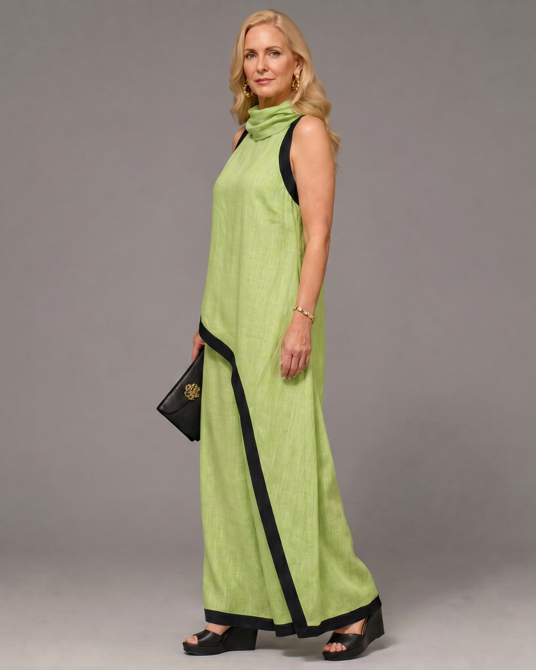 Valthera | Contrast Trim Sleeveless Layered Top And Wide Leg Pants Set