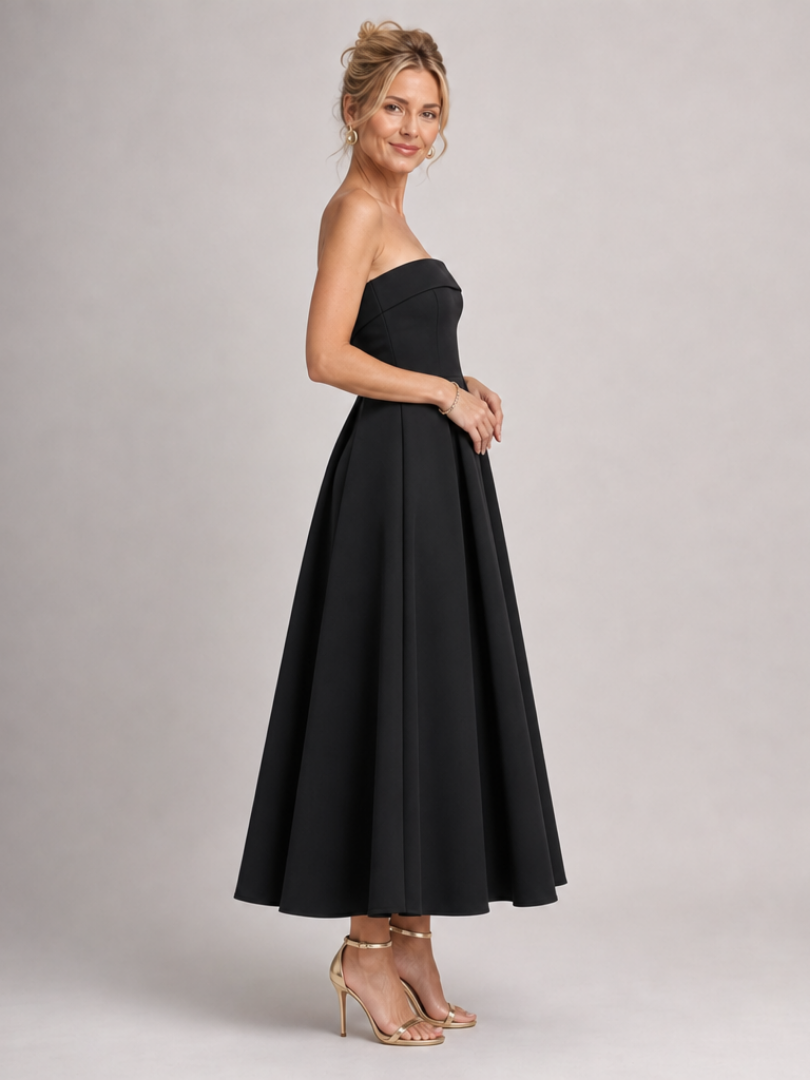 Elove | Strapless Structured Bodice Midi Dress