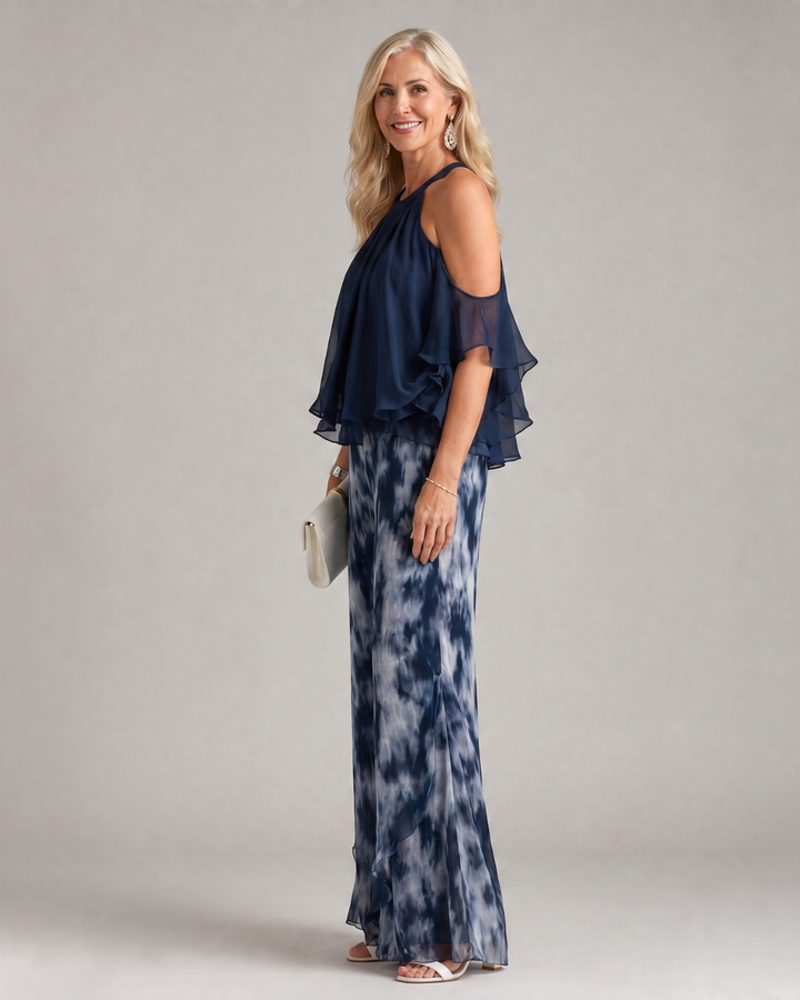 Xylara | Layered Halter Neck Printed Wide Leg Set