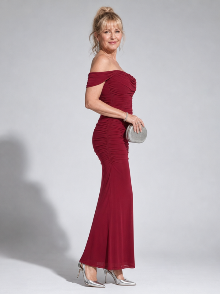 Wesel | Off Shoulder Fitted Silhouette Midi Dress