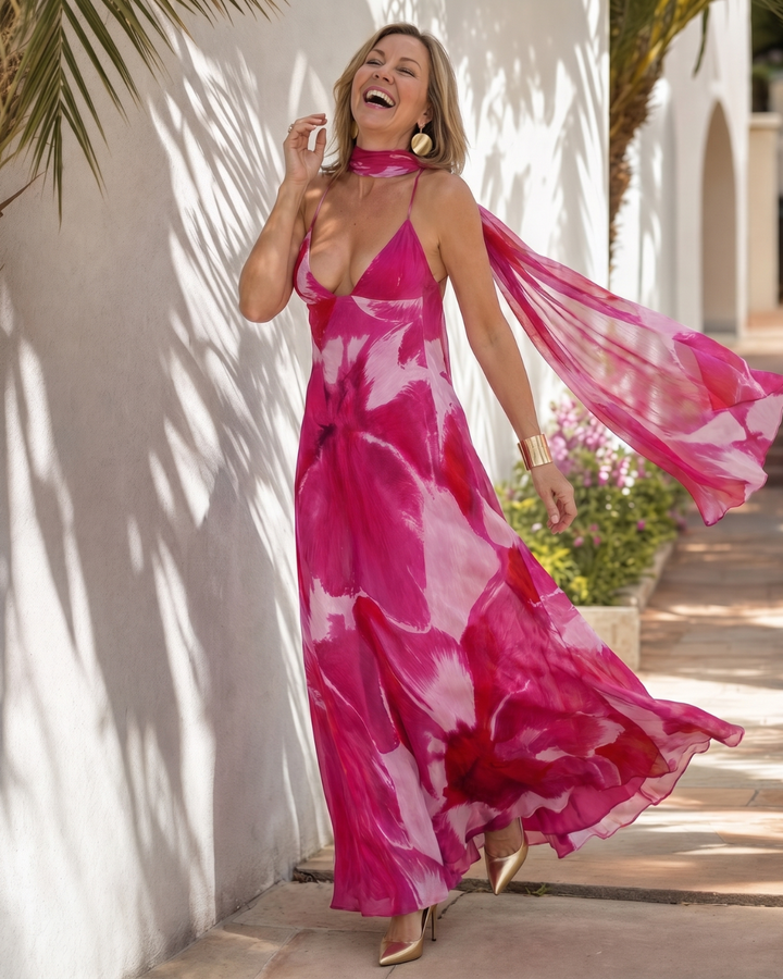 Vineya | Watercolor Print Slip Maxi Dress