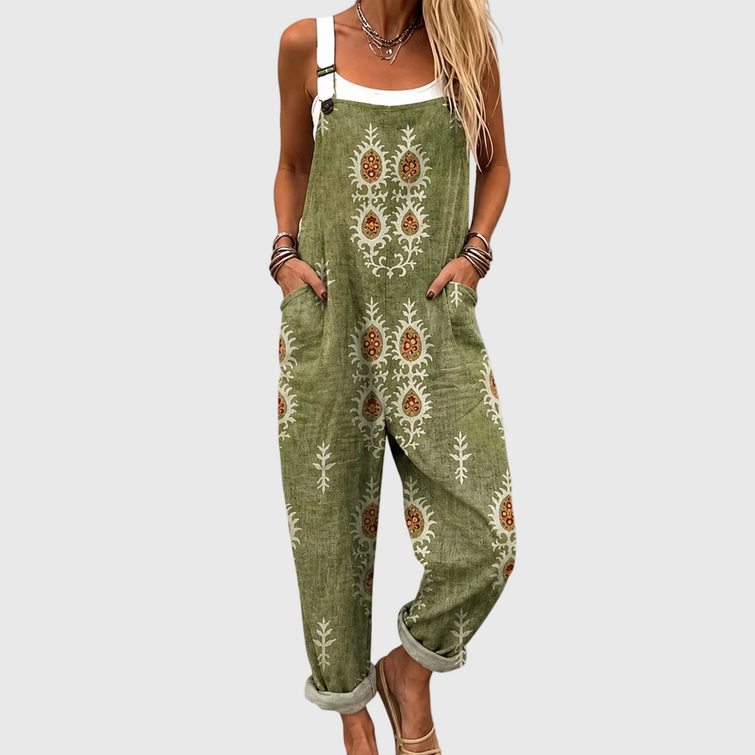 Relaxed Boho Style Olive Green Overalls